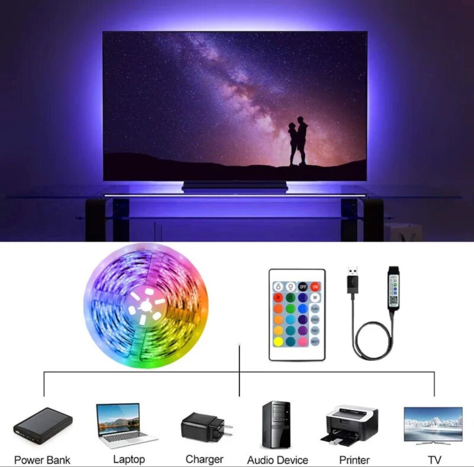 1Pc Smart Light Strip With App Remote, 5050 RGB LED Lights For Bedroom Size 10m