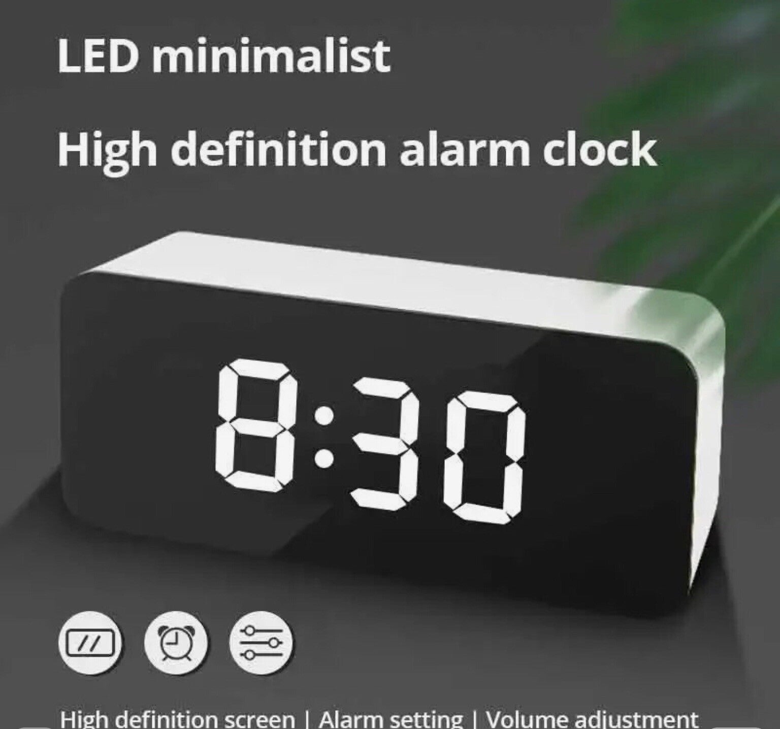 1Pc White LED Mirror Table Clock Snooze Display Time Night Light Desktop