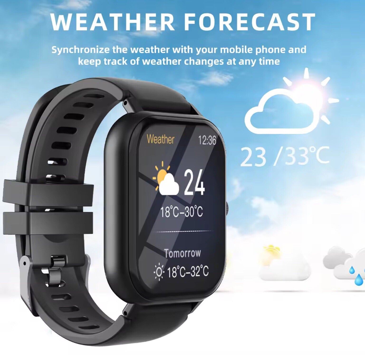 1.99 Bluetooth Smart Watch Men  Full Touch Screen Sports Fitness- Black