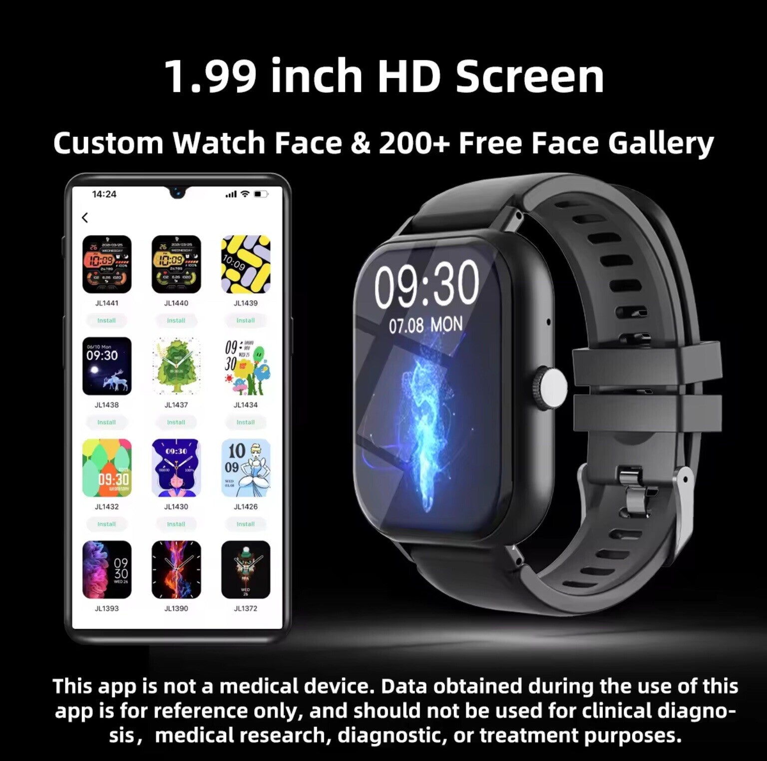 1.99 Bluetooth Smart Watch Men  Full Touch Screen Sports Fitness- Black